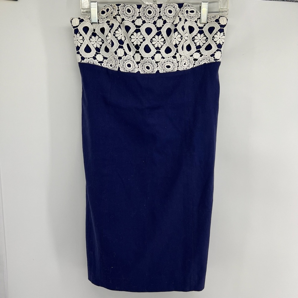 Lilly Pulitzer Sz 4 Navy Blue and White Embellished Strapless Dress - Picture 2 of 11